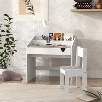 Qaba Kids Study Desk with Storage, Kids Desk and Chair Set for Bedroom & Study Room, Aged 3-6 Years, Gray(m-10)