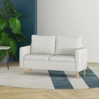 HOMCOM 56" 2 Seat Sofa, Modern Love Seats Furniture, Upholstered 2 Seater Couch with Side Pockets, Solid Steel Frame, White(m-8)