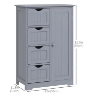 kleankin Bathroom Storage Cabinet, Floor Cabinet with Adjustable Shelf and 4 Drawers, Side Cabinet for Washroom, Grey(m-3)