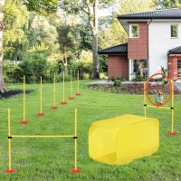 PawHut 4-Piece Dog Agility Training Equipment Doggie Obstacle Course with Tunnel, Hurdle Bar, Hoop, Weave Poles, and Easy Carry Case(m-10)