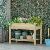 Outsunny 45" x 22" x 33" Elevated Planter Box w/ Legs and Storage Shelf, Raised Garden Bed, Elevated Wooden Planter Box, Gardening Standing Growing Bed for Backyard Patio Balcony(m-8)