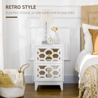 HOMCOM Modern Bedside Table, Side End Table with Drawers and Front Mirror, 15.4"x14.4"x23.6", White(m-4)
