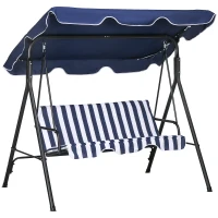 Outsunny 3-Seat Outdoor Patio Swing Chair with Cushion, Steel Frame Stand, Adjustable Tilt Canopy for Patio, Garden, Dark Blue(m-11)