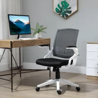 Vinsetto Mid Back Office Chair, Linen-feel Mesh Computer Desk Chair with Lumbar Back Support, Flip-up Arm, Adjustable Height, Black(m-1)