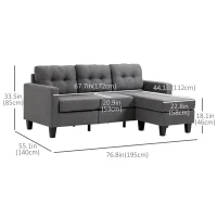 HOMCOM L-shaped Sofa, 3 Seater Couch with Ottoman, Corner Sofa with Thick Padded Cushion and Wood Legs, Dark Grey(m-3)