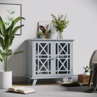 HOMCOM Storage Cabinet with Fretwork Doors and Shelf, Modern Freestanding Sideboard, Buffet, Grey(m-1)