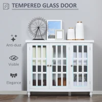 HOMCOM Sideboard, Buffet Cabinet with 3 Tempered Glass Doors, Stripe Pattern and Adjustable Storage Shelf, Credenza, White(m-6)