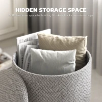 HOMCOM Round Ottoman Stool with Storage, Linen Upholstered Foot Stool with Padded Seat, Hidden Space and Wood Legs, Light Gray(m-4)