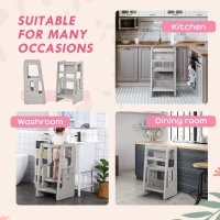 Qaba Toddler Tower with Adjustable Height, Toddler Kitchen Stool Helper with Anti-slip Mat, Step Stool for Kitchen, Bathroom, Gray(m-6)