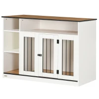 PawHut 47" Dog Crate Furniture with Storage, for Large Medium Dogs, White(m-11)