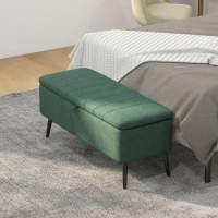 HOMCOM 40" Ottoman with Storage, Linen Upholstered Storage Ottoman Bench with Steel Legs for Living Room, Bedroom Dark Green(m-7)