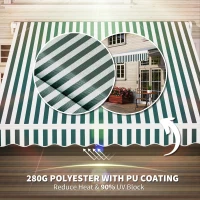 Outsunny 8' x 6.6' Patio Retractable Awning, Manual Exterior Sun Shade Deck Window Cover, Green Striped(m-5)