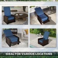 Outsunny Outdoor Wicker Swivel Recliner Chair, Lifting Footrest, 360° Rotating Basic, Water-resistant Cushions, Dark Blue(m-7)