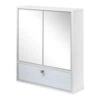kleankin Medicine Cabinet with Mirror, Bathroom Wall Cabinet with 2 Mirrored Doors, 1 Modern Door and Adjustable Shelf, White(m-11)