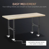HOMCOM 59" Work Bench with Height Adjustable Legs, Bamboo Tabletop Workstation Tool Table on Wheels for Garage, Weight Capacity 1320 Lbs, Black/Natural(m-4)