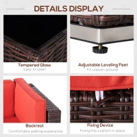 Outsunny 7 Pieces Patio Wicker Sofa Set, Outdoor PE Rattan Sectional Conversation Furniture Set w/ Tempered Glass Coffee Table & Cushion for Garden, Backyard, Red(m-7)