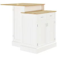 HOMCOM Kitchen Island with 2-Level Rubber Wood Tabletop, Island Table with Adjustable Shelves and Drawers, White(m-1)