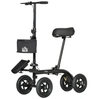 HOMCOM Seated Walker, Foldable Steerable Medical Scooter, Compact Crutch Alternative with Braking System and Storage Bag, Black(m-11)