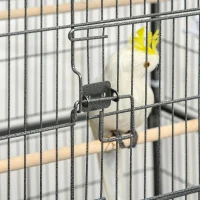 PawHut 52'' Large Rolling Steel Bird Cage Bird House with Rolling Stand, Storage Shelf, Wood Perch, Food Container, Dark Grey(m-9)