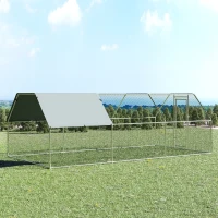 PawHut Large Chicken Coop Metal Chicken Run with Waterproof and Anti-UV Cover, Flat Shaped Walk-in Fence Cage Hen House for Outdoor and Yard Farm Use, 1.3" Tube Diameter, 9' x 18.5' x 6.5'(m-10)