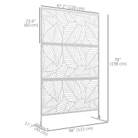 Outsunny 6.5FT Decorative Outdoor Divider, Metal Privacy Screen with Stand, Large Leaf Style, White(m-3)