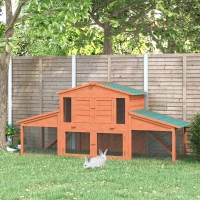 PawHut 89"L Outdoor Rabbit Hutch, Guinea Pig Cage Indoor Outdoor Wooden Bunny Hutch with Double Runs, Weatherproof Roof, Removable Tray, Ramps, Orange(m-10)
