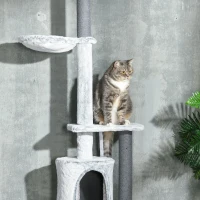 PawHut 89"-100" Floor to Ceiling Cat Tree w/ Hammock, Scratching Posts, Condo, Perches, Toy Ball, Anti-tip Kit, Grey(m-9)