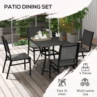 Outsunny 5 Pieces Outdoor Dining Set with Umbrella Hole, Patio Table and Chairs with Steel Top, Breathable Mesh Seat Back(m-6)