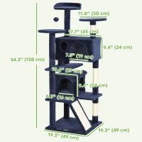 PawHut 54" Cat Tree, Multi-Level Cat Tower with Scratching Posts, Cat Condos, Bed, Platforms, Ramp, Toy Ball, Dark Blue(m-3)