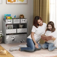 Qaba Toy Organizer with 6 Storage Bins, 25" x 12" x 26", Gray(m-10)