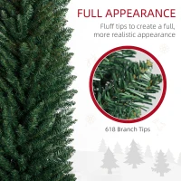 HOMCOM 8ft Unlit Pencil Artificial Christmas Tree with Realistic Branches and 618 Tips, Plastic Base, Green(m-6)