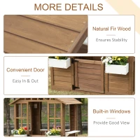 Outsunny Kids Wooden Playhouse, Outdoor Garden Games Cottage with Flowers Pot Holder, Working Door, Windows, Brown(m-6)