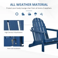 Outsunny Folding Adirondack Chair, HDPE Fire Pit Chair, Weather Resistant Outdoor Chair for Patio, Garden, Backyard, Lawn, Blue(m-6)