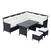 Outsunny 6pcs Outdoor Rattan Sofa Set Garden Wicker Sectional Couch Furniture Set with Dining Table and Chair White(m-3)