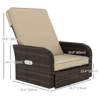 Outsunny Wicker Swivel Chair w/ Cushion, Patio Recliner Chair, Khaki(m-3)