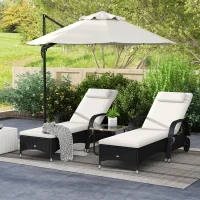Outsunny 2 Reclining Chaise Lounge Chairs, Rolling Outdoor Chairs with Cushion, Pillow, Headrest, Armrests, and Wheels, Cream(m-2)