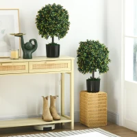 HOMCOM 2 Pack Artificial Tree Boxwood Topiary with Fruits, 20.75", Orange(m-8)
