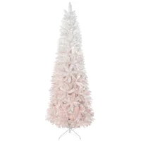 HOMCOM 6ft Pencil Artificial Christmas Tree with Pine Realistic Branches, Auto Open, Pink and White(m-11)