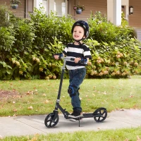 Aosom Kids Foldable Kick Scooter with Adjustable Height, Soft Textured Handles, Wide Deck, Brakes for Ages 7-14, 29.5" H - 39" H, Black(m-2)