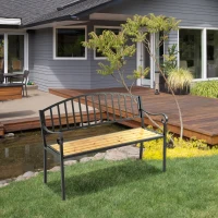 Outsunny 50" Garden Bench, Patio Loveseat with Antique Backrest, Wood Seat and Steel Frame for Backyard or Porch(m-9)