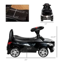 Aosom Kids Ride On Push Car, Foot-to-Floor Walking Sliding Toy Car for Toddler with Working Horn, Music, Headlights and Storage, Black(m-3)