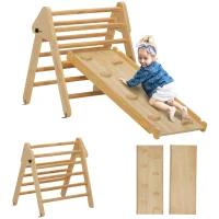 Qaba Pikler Triangle Set, 3 in 1 Climbing Toys with Ramp for Toddlers, Nature Wood(m-11)