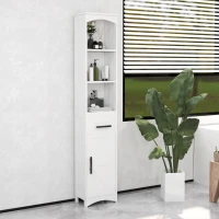 HOMCOM Farmhouse Tall Slim Bathroom Storage Cabinet with Recessed Drawer, Narrow Cabinet with Barn Door, White(m-10)
