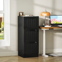 HOMCOM 3 Drawer Filing Cabinet with Lock, Office Storage Cabinet with Adjustable Hanging Bars for A4 Letter Size Files, Black(m-1)
