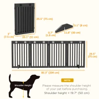 PawHut 80" Extra Wide Freestanding Pet Gate with Support Feet, Black(m-3)