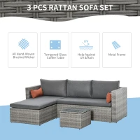 Outsunny 3-Piece Patio Furniture Set Modern Sectional Sofa Rattan Chair Wicker Conversation Set Outdoor Hand Woven Rattan Wicker Furniture Patio Coffee Table Sofa Set, Grey(m-6)