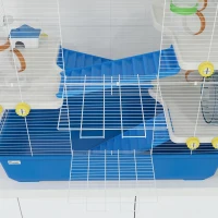 PawHut 4 Tier Hamster Cage with Tunnel Tube System, Hut, Exercise Wheel, Water Bottle, Food Dish, for Syrian, Gerbil, Blue(m-9)