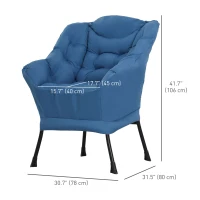 HOMCOM Modern Accent Chair, Armchair with Side Pockets and Solid Steel Legs, Comfy Reading Chair for Living Room, Bedroom, Blue(m-3)