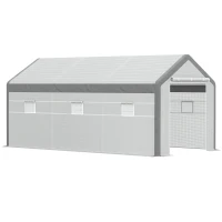 Outsunny 20' x 10' x 9' Walk-in Greenhouse with Roll Up Doors & 6 Windows Plant Growth Warm House Outdoor, PE Cover, White(m-2)