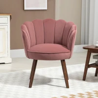 HOMCOM Modern Accent Chair Leisure Club Chair with Velvet-Touch Fabric Wood Legs for Living Room, Pink(m-7)